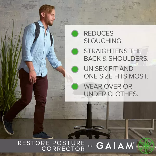 Gaiam Restore Posture Corrector for Women &amp; Men - Back Straightener Adjustable Straps Compact Brace Support for Clavicle, Neck, Shoulder, Invisible Pain Relief