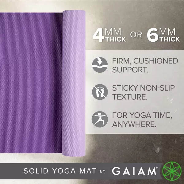 Gaiam Solid Color Yoga Mat, Non Slip Exercise &amp; Fitness Mat for All Types of Yoga, Pilates &amp; Floor Exercises