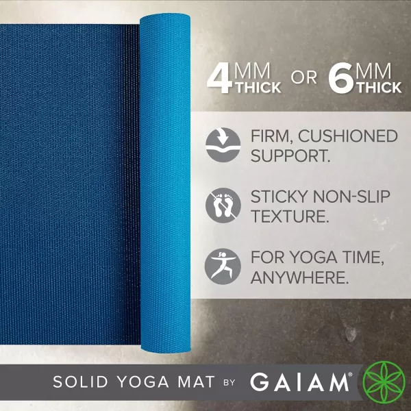 Gaiam Solid Color Yoga Mat, Non Slip Exercise &amp; Fitness Mat for All Types of Yoga, Pilates &amp; Floor Exercises