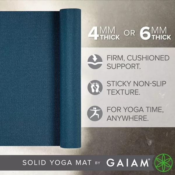 Gaiam Solid Color Yoga Mat, Non Slip Exercise &amp; Fitness Mat for All Types of Yoga, Pilates &amp; Floor Exercises