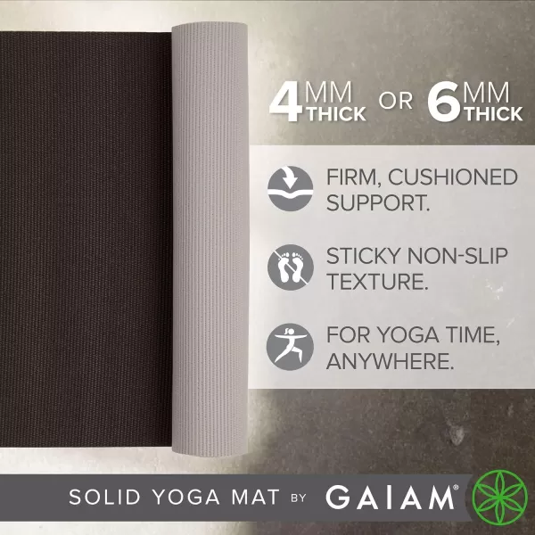Gaiam Solid Color Yoga Mat, Non Slip Exercise &amp; Fitness Mat for All Types of Yoga, Pilates &amp; Floor Exercises
