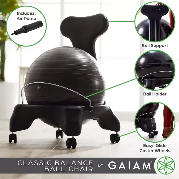 Gaiam Classic Balance Ball Chair – Exercise Stability Yoga Ball Premium Ergonomic Chair for Home and Office Desk with Air Pump, Exercise Guide and Satisfaction Guarantee