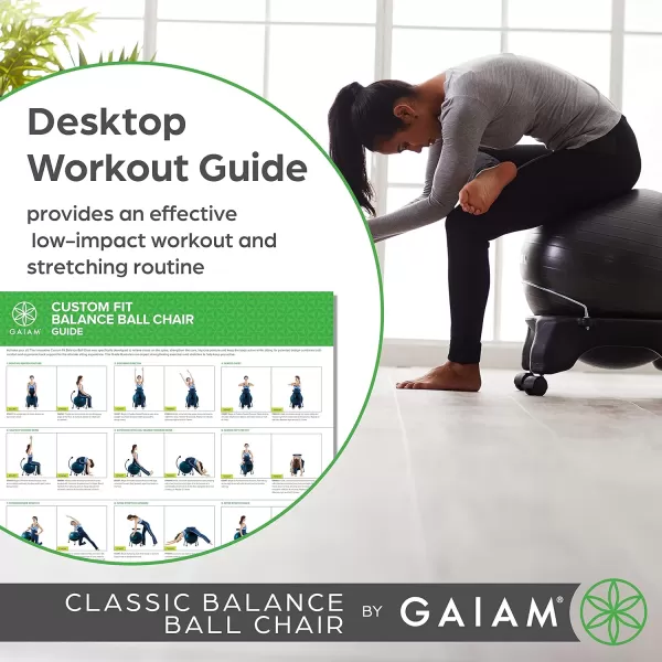 Gaiam Classic Balance Ball Chair – Exercise Stability Yoga Ball Premium Ergonomic Chair for Home and Office Desk with Air Pump, Exercise Guide and Satisfaction Guarantee