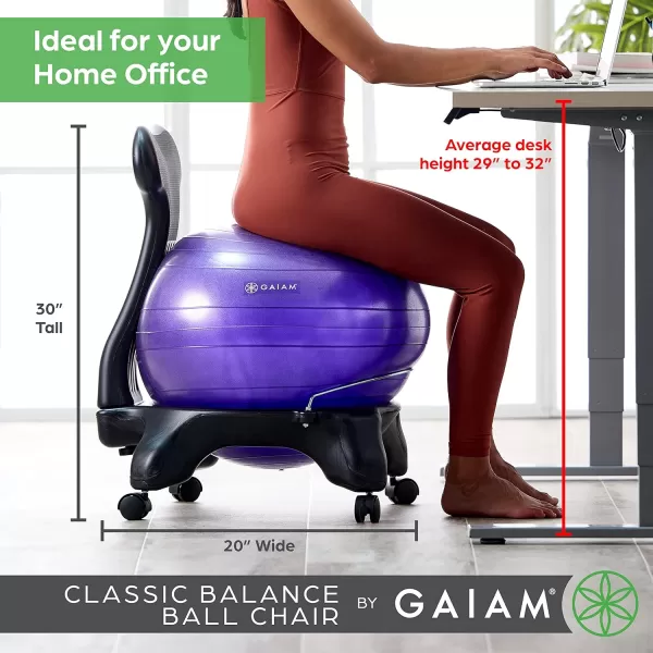 Gaiam Classic Balance Ball Chair – Exercise Stability Yoga Ball Premium Ergonomic Chair for Home and Office Desk with Air Pump, Exercise Guide and Satisfaction Guarantee