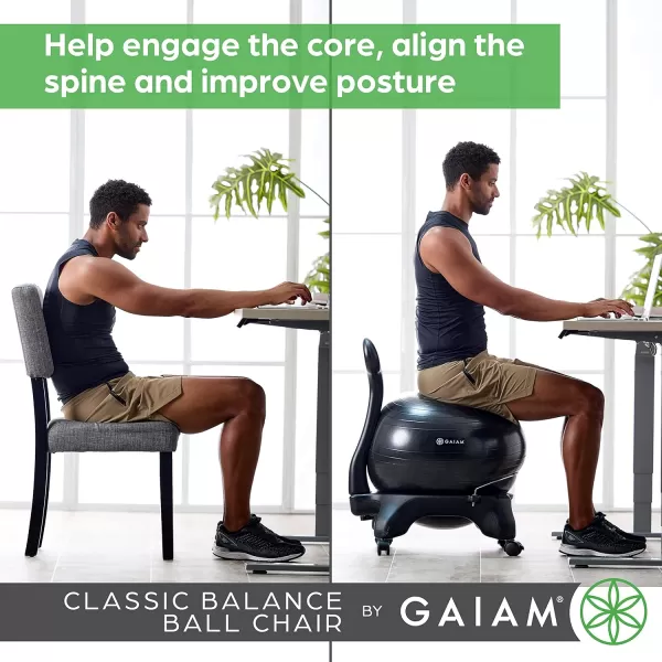 Gaiam Classic Balance Ball Chair – Exercise Stability Yoga Ball Premium Ergonomic Chair for Home and Office Desk with Air Pump, Exercise Guide and Satisfaction Guarantee