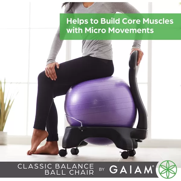 Gaiam Classic Balance Ball Chair – Exercise Stability Yoga Ball Premium Ergonomic Chair for Home and Office Desk with Air Pump, Exercise Guide and Satisfaction Guarantee