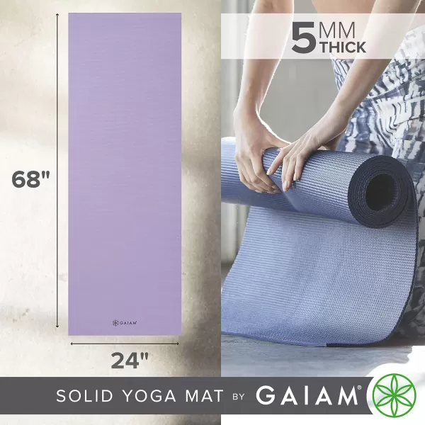 Gaiam Yoga Mat - Premium 5mm Solid Thick Non Slip Exercise &amp; Fitness Mat for All Types of Yoga, Pilates &amp; Floor Workouts 