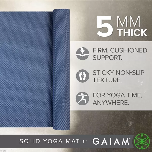 Gaiam Yoga Mat - Premium 5mm Solid Thick Non Slip Exercise &amp; Fitness Mat for All Types of Yoga, Pilates &amp; Floor Workouts 