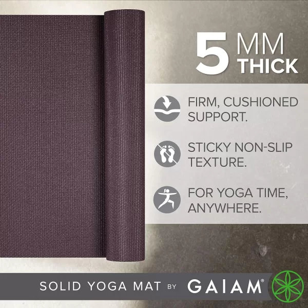 Gaiam Yoga Mat - Premium 5mm Solid Thick Non Slip Exercise &amp; Fitness Mat for All Types of Yoga, Pilates &amp; Floor Workouts 