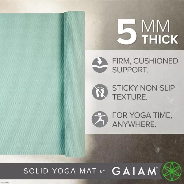 Gaiam Yoga Mat - Premium 5mm Solid Thick Non Slip Exercise &amp; Fitness Mat for All Types of Yoga, Pilates &amp; Floor Workouts 