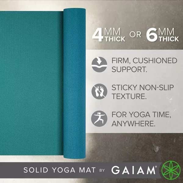 Gaiam Yoga Mat - Premium 5mm Solid Thick Non Slip Exercise &amp; Fitness Mat for All Types of Yoga, Pilates &amp; Floor Workouts 