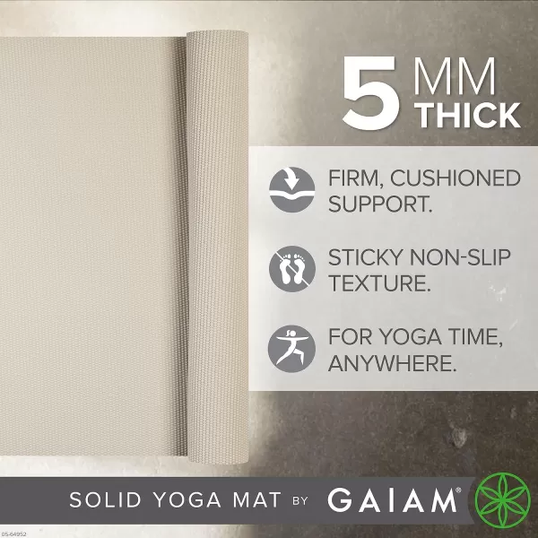 Gaiam Yoga Mat - Premium 5mm Solid Thick Non Slip Exercise &amp; Fitness Mat for All Types of Yoga, Pilates &amp; Floor Workouts 