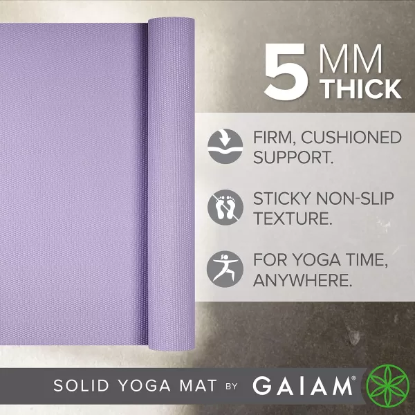 Gaiam Yoga Mat - Premium 5mm Solid Thick Non Slip Exercise &amp; Fitness Mat for All Types of Yoga, Pilates &amp; Floor Workouts 