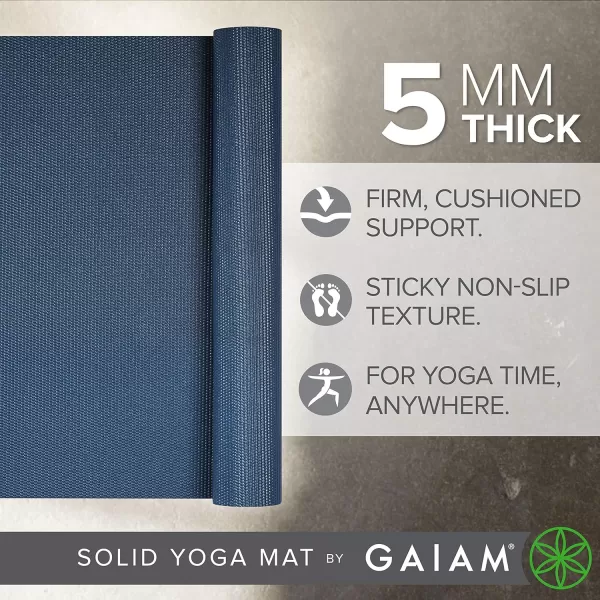 Gaiam Yoga Mat - Premium 5mm Solid Thick Non Slip Exercise &amp; Fitness Mat for All Types of Yoga, Pilates &amp; Floor Workouts 
