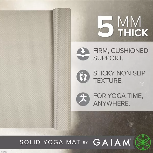 Gaiam Yoga Mat - Premium 5mm Solid Thick Non Slip Exercise &amp; Fitness Mat for All Types of Yoga, Pilates &amp; Floor Workouts 