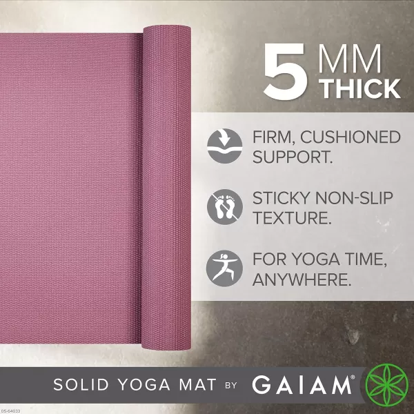 Gaiam Yoga Mat - Premium 5mm Solid Thick Non Slip Exercise &amp; Fitness Mat for All Types of Yoga, Pilates &amp; Floor Workouts 