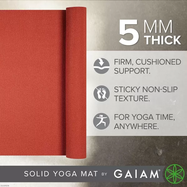 Gaiam Yoga Mat - Premium 5mm Solid Thick Non Slip Exercise &amp; Fitness Mat for All Types of Yoga, Pilates &amp; Floor Workouts 