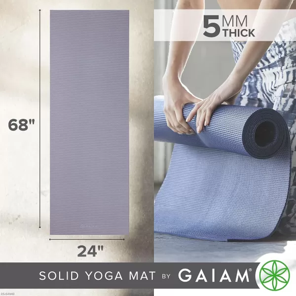 Gaiam Yoga Mat - Premium 5mm Solid Thick Non Slip Exercise &amp; Fitness Mat for All Types of Yoga, Pilates &amp; Floor Workouts 