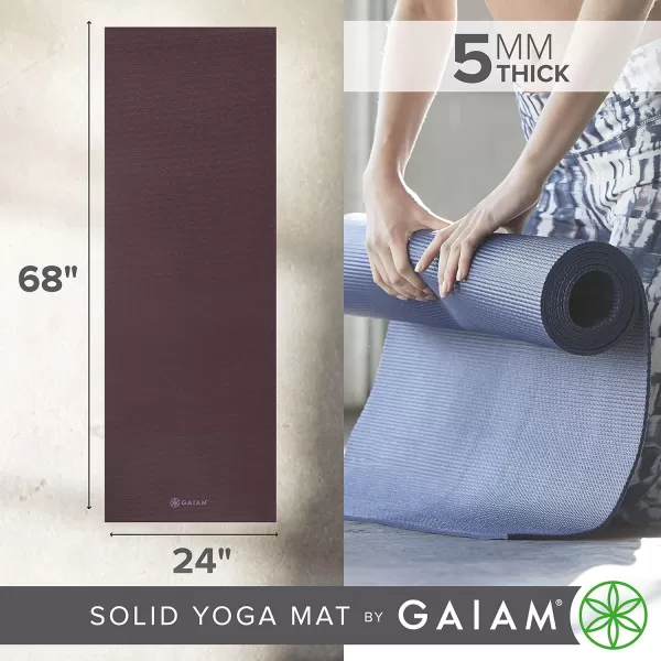 Gaiam Yoga Mat - Premium 5mm Solid Thick Non Slip Exercise &amp; Fitness Mat for All Types of Yoga, Pilates &amp; Floor Workouts 