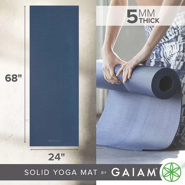 Gaiam Yoga Mat - Premium 5mm Solid Thick Non Slip Exercise &amp; Fitness Mat for All Types of Yoga, Pilates &amp; Floor Workouts 