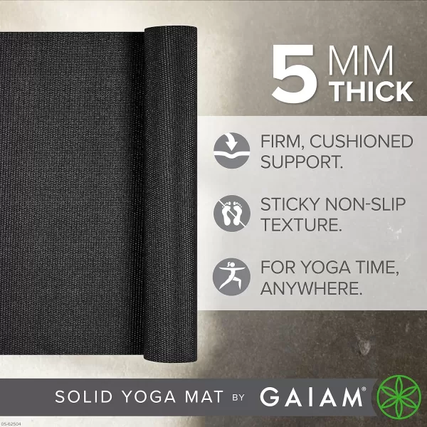 Gaiam Yoga Mat - Premium 5mm Solid Thick Non Slip Exercise &amp; Fitness Mat for All Types of Yoga, Pilates &amp; Floor Workouts 