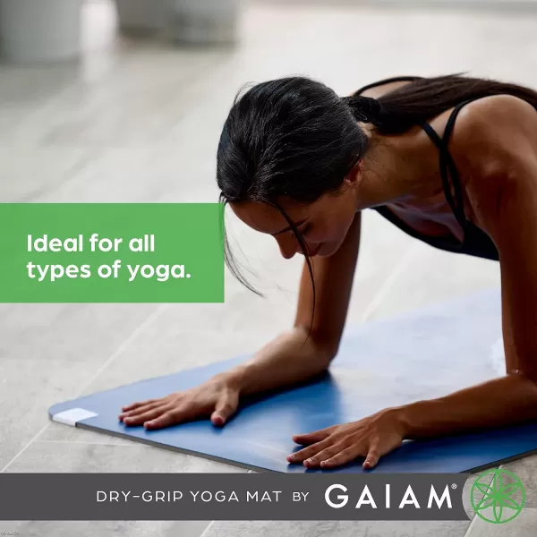 Gaiam Dry-Grip Yoga Mat - 5mm Thick Non-Slip Exercise &amp; Fitness Mat for Standard or Hot Yoga, Pilates and Floor Workouts - Cushioned Support, Non-Slip Coat - 68 x 24 Inches)