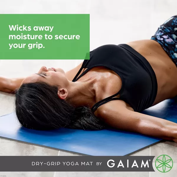 Gaiam Dry-Grip Yoga Mat - 5mm Thick Non-Slip Exercise &amp; Fitness Mat for Standard or Hot Yoga, Pilates and Floor Workouts - Cushioned Support, Non-Slip Coat - 68 x 24 Inches