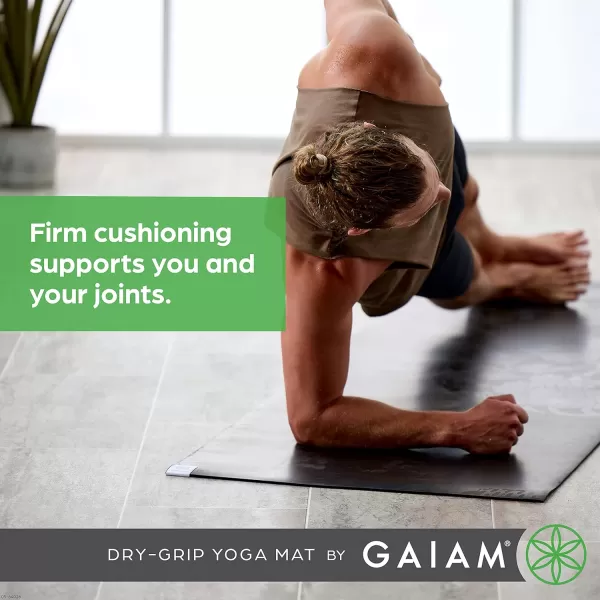 Gaiam Dry-Grip Yoga Mat - 5mm Thick Non-Slip Exercise &amp; Fitness Mat for Standard or Hot Yoga, Pilates and Floor Workouts - Cushioned Support, Non-Slip Coat - 68 x 24 Inches)