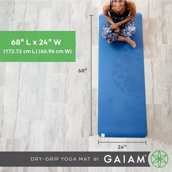 Gaiam Dry-Grip Yoga Mat - 5mm Thick Non-Slip Exercise &amp; Fitness Mat for Standard or Hot Yoga, Pilates and Floor Workouts - Cushioned Support, Non-Slip Coat - 68 x 24 Inches)