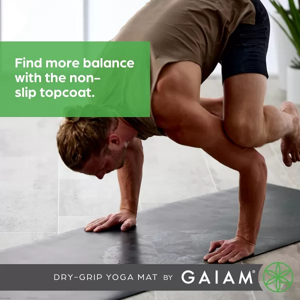 Gaiam Dry-Grip Yoga Mat - 5mm Thick Non-Slip Exercise &amp; Fitness Mat for Standard or Hot Yoga, Pilates and Floor Workouts - Cushioned Support, Non-Slip Coat - 68 x 24 Inches