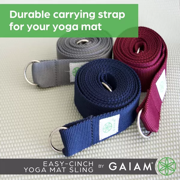 Gaiam Easy-Cinch Yoga Mat Sling - Durable Carrying Strap for Yoga Mat with Metal D-Rings for Secure Fit 