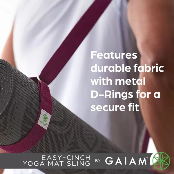 Gaiam Easy-Cinch Yoga Mat Sling - Durable Carrying Strap for Yoga Mat with Metal D-Rings for Secure Fit 