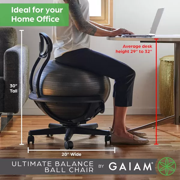 Gaiam Ultimate Balance Ball Chair  - Premium Exercise Stability Yoga Ball Ergonomic Chair for Home and Office Desk - 52cm Anti-Burst Ball, Air Pump, Exercise Guide)