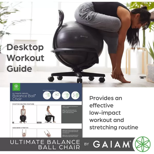 Gaiam Ultimate Balance Ball Chair  - Premium Exercise Stability Yoga Ball Ergonomic Chair for Home and Office Desk - 52cm Anti-Burst Ball, Air Pump, Exercise Guide)