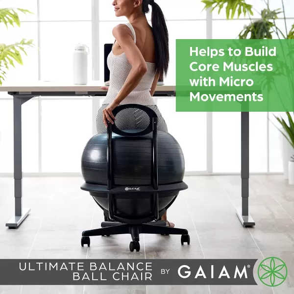 Gaiam Ultimate Balance Ball Chair  - Premium Exercise Stability Yoga Ball Ergonomic Chair for Home and Office Desk - 52cm Anti-Burst Ball, Air Pump, Exercise Guide)