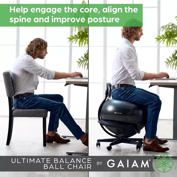 Gaiam Ultimate Balance Ball Chair  - Premium Exercise Stability Yoga Ball Ergonomic Chair for Home and Office Desk - 52cm Anti-Burst Ball, Air Pump, Exercise Guide)