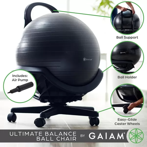 Gaiam Ultimate Balance Ball Chair  - Premium Exercise Stability Yoga Ball Ergonomic Chair for Home and Office Desk - 52cm Anti-Burst Ball, Air Pump, Exercise Guide)