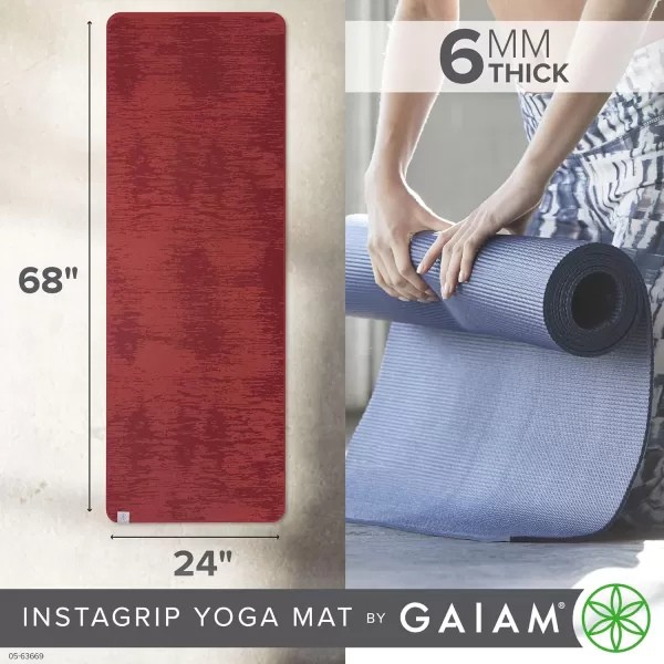 Gaiam Yoga Mat - 6mm Insta-Grip Extra Thick &amp; Dense Textured Non Slip Exercise Mat for All Types of Yoga &amp; Floor Workouts, 68" L x 24" W x 6mm Thick