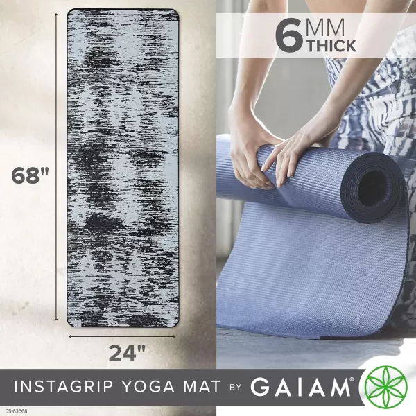 Gaiam Yoga Mat - 6mm Insta-Grip Extra Thick &amp; Dense Textured Non Slip Exercise Mat for All Types of Yoga &amp; Floor Workouts, 68" L x 24" W x 6mm Thick