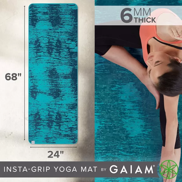 Gaiam Yoga Mat - 6mm Insta-Grip Extra Thick &amp; Dense Textured Non Slip Exercise Mat for All Types of Yoga &amp; Floor Workouts, 68" L x 24" W x 6mm Thick