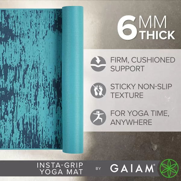 Gaiam Yoga Mat - 6mm Insta-Grip Extra Thick &amp; Dense Textured Non Slip Exercise Mat for All Types of Yoga &amp; Floor Workouts, 68" L x 24" W x 6mm Thick