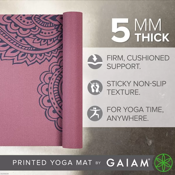 Gaiam Yoga Mat - Premium 5mm Print Thick Non Slip Exercise &amp; Fitness Mat for All Types of Yoga, Pilates &amp; Floor Workouts 