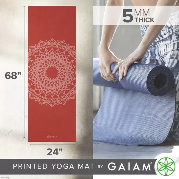 Gaiam Yoga Mat - Premium 5mm Print Thick Non Slip Exercise &amp; Fitness Mat for All Types of Yoga, Pilates &amp; Floor Workouts 