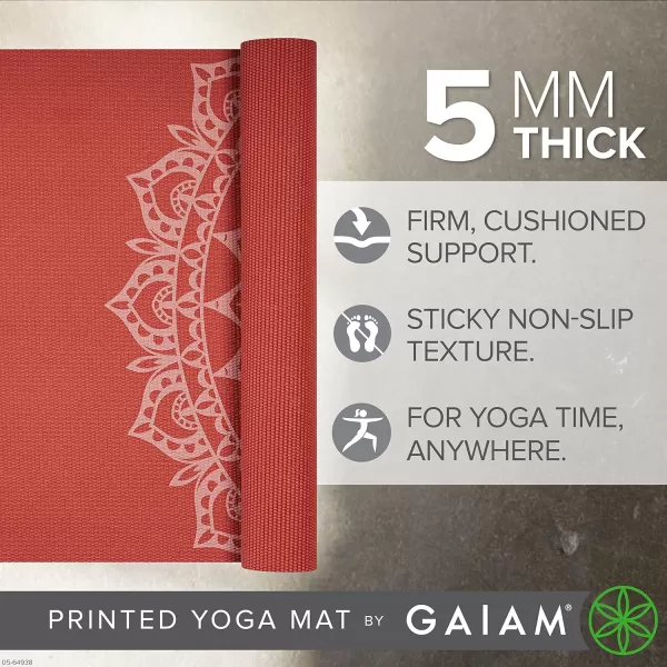 Gaiam Yoga Mat - Premium 5mm Print Thick Non Slip Exercise &amp; Fitness Mat for All Types of Yoga, Pilates &amp; Floor Workouts 