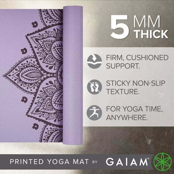 Gaiam Yoga Mat - Premium 5mm Print Thick Non Slip Exercise &amp; Fitness Mat for All Types of Yoga, Pilates &amp; Floor Workouts 