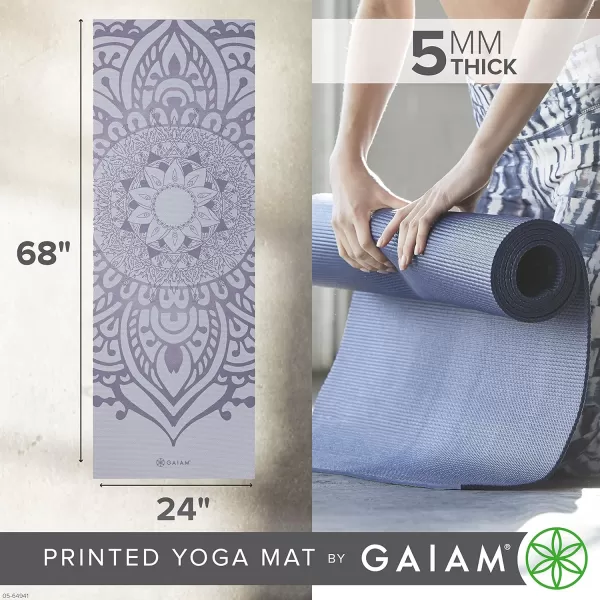 Gaiam Yoga Mat - Premium 5mm Print Thick Non Slip Exercise &amp; Fitness Mat for All Types of Yoga, Pilates &amp; Floor Workouts 