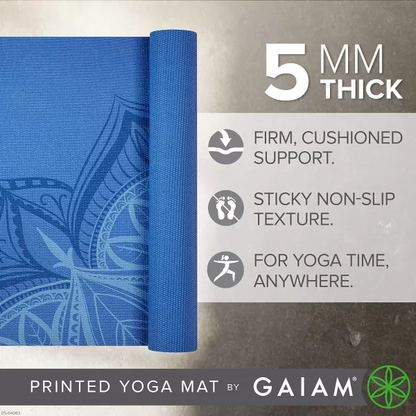 Gaiam Yoga Mat - Premium 5mm Print Thick Non Slip Exercise &amp; Fitness Mat for All Types of Yoga, Pilates &amp; Floor Workouts 