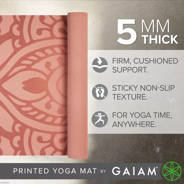 Gaiam Yoga Mat - Premium 5mm Print Thick Non Slip Exercise &amp; Fitness Mat for All Types of Yoga, Pilates &amp; Floor Workouts 