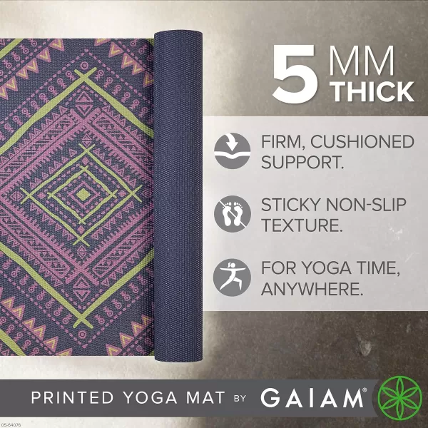 Gaiam Yoga Mat - Premium 5mm Print Thick Non Slip Exercise &amp; Fitness Mat for All Types of Yoga, Pilates &amp; Floor Workouts 