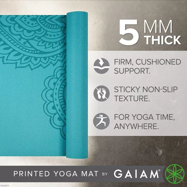 Gaiam Yoga Mat - Premium 5mm Print Thick Non Slip Exercise &amp; Fitness Mat for All Types of Yoga, Pilates &amp; Floor Workouts 